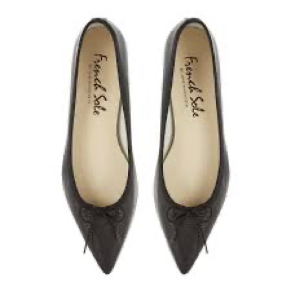 French Sole | Penelope Black Lizzard Patent | pointed-toe flats size 38